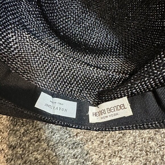 VINTAGE Henri Bendel Wide Brim Black Straw Church Sun Hat ITALY main image 7